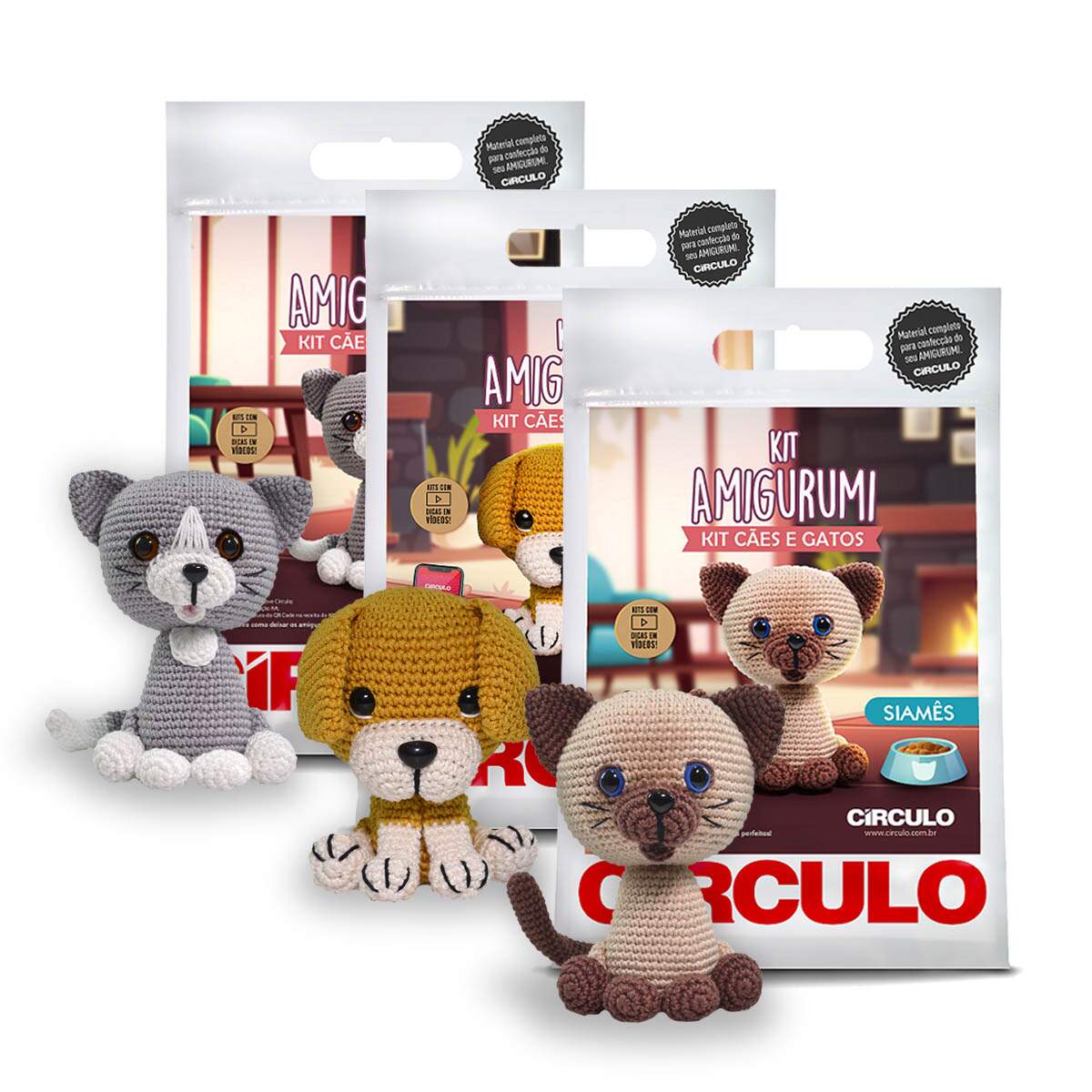 Kit Amigurumi Cães e Gatos Circulo